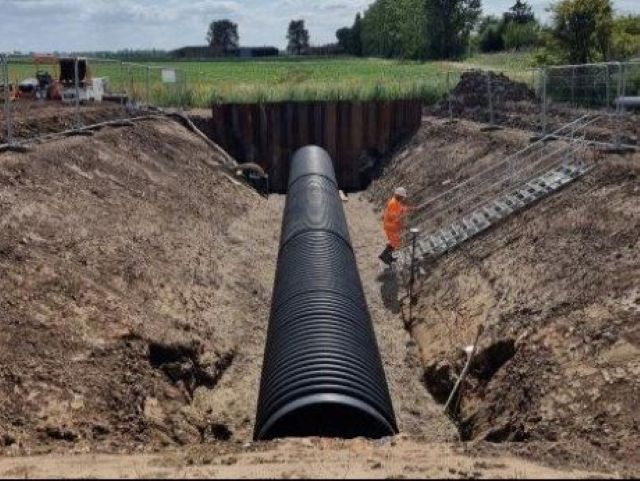 Magdalen Bridge Outfall Culvert in place before excavation is back filled