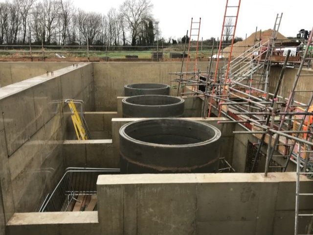 Islington Pumping Station Construction showing the Control Building's Foundations and the concrete housing for the pumps and impellers to be fitted into - in December 2020