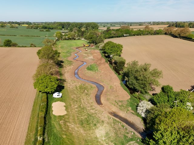 Aerial view of Starston Beck Meanders During Construction in April 2025