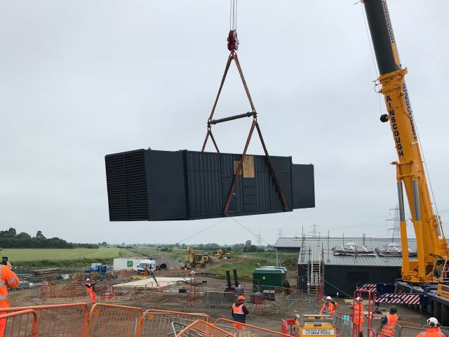 Islington Pumping Stations Generator Back Up being lifted into place by a Crane December 2022