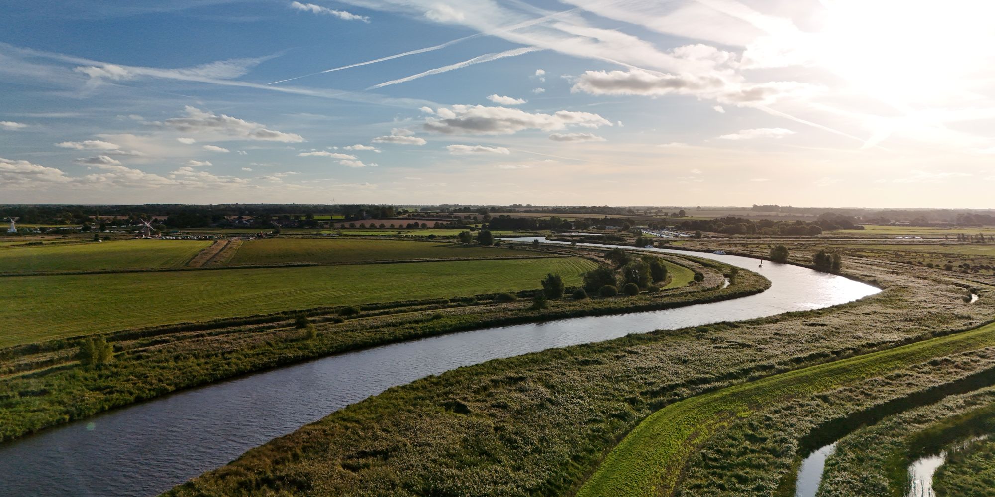 Panoramic view of Upton Marsh and the River Bure at Sunrise