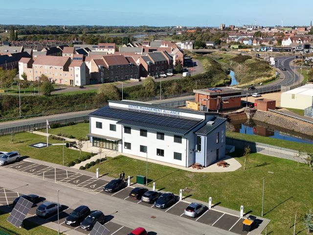 Aerial view of the WMA head office, Pierpoint House in October 2025