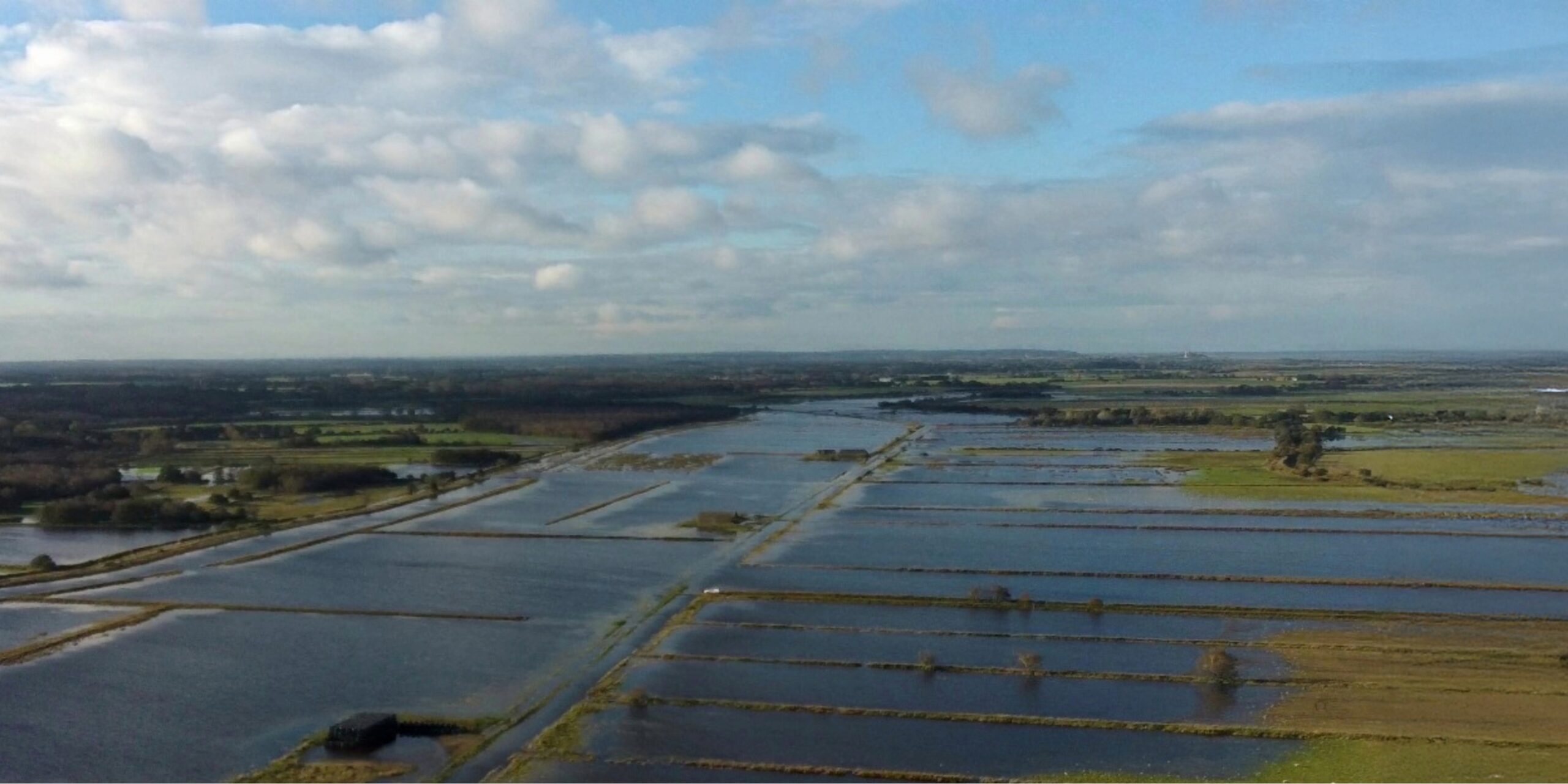 Broads IDB at Brograve Aerial image of flooding due to embankment overtopping in 2023